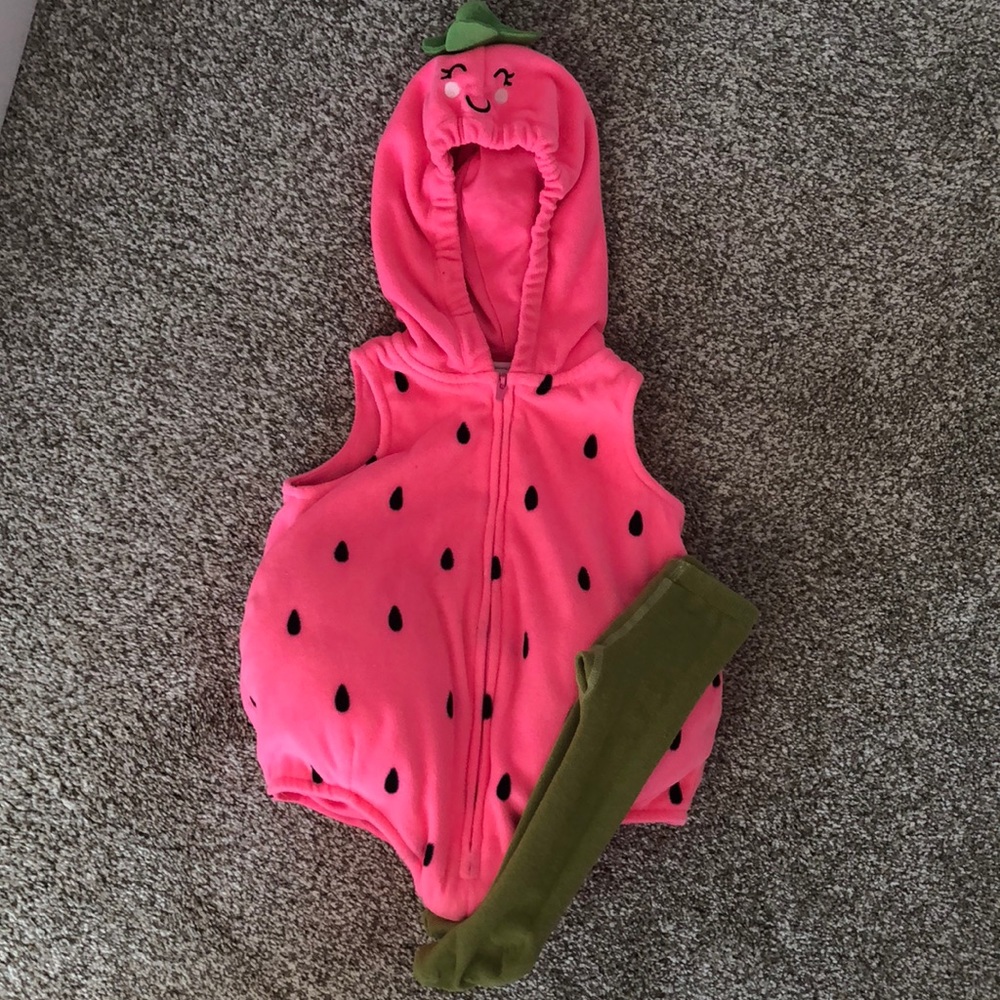 Strawberry baby Halloween costume & green tights